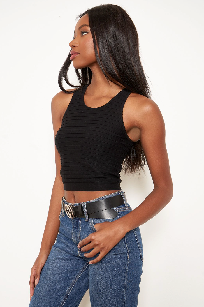 Black Seamless Ribbed Crop Tank from Southern Sunday