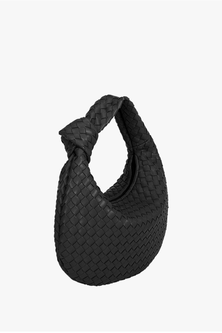 Black Woven Knot Handle Handbag from Southern Sunday