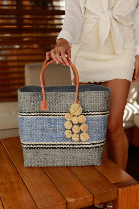 Blue & Gray Sisal Beach Tote from Southern Sunday
