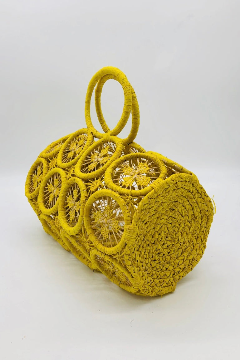 Yellow Macrame Straw Handbag from Southern Sunday