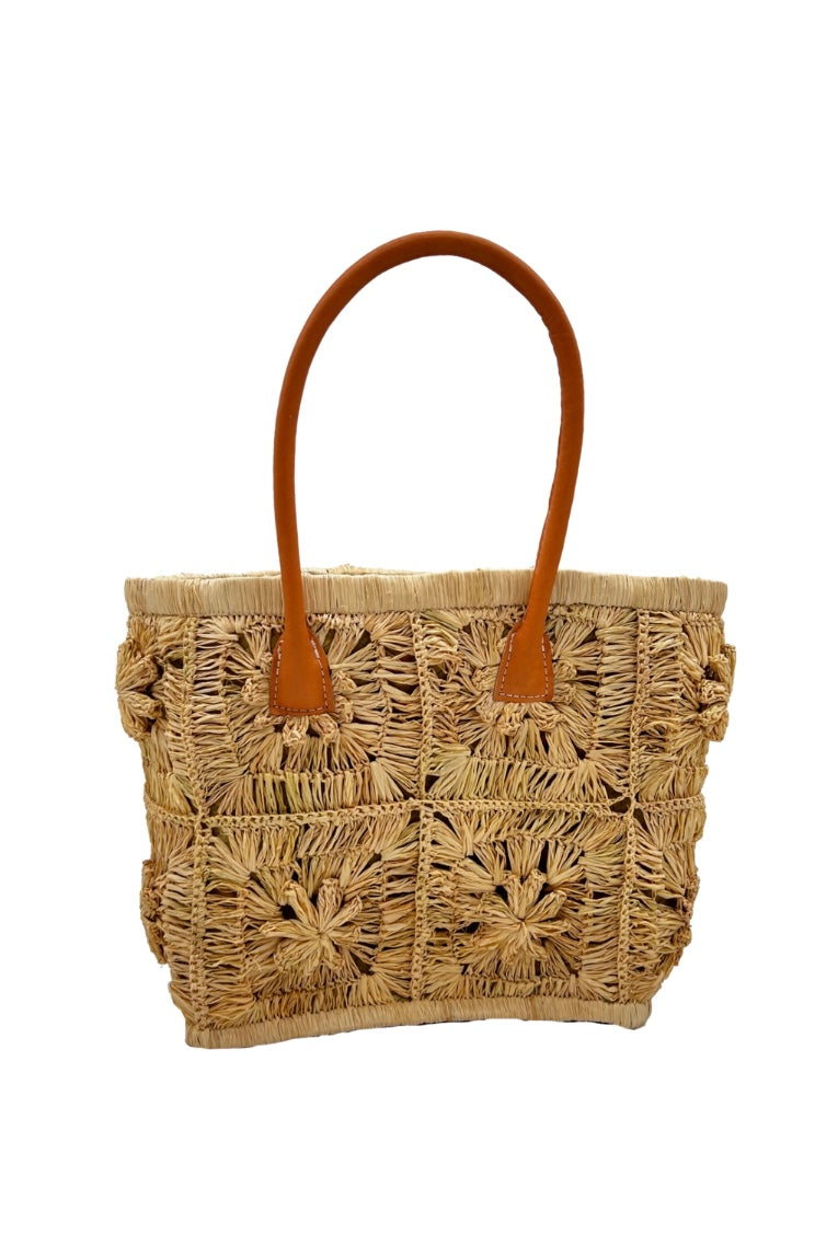 Flower Crochet Straw Basket Bag from Southern Sunday