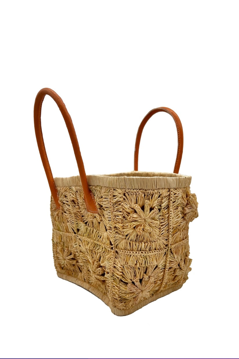 Flower Crochet Straw Basket Bag from Southern Sunday