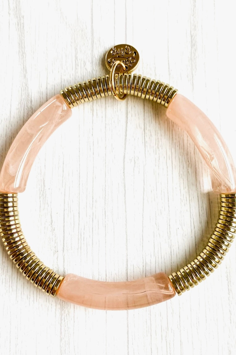 Tan Marble & Gold Acrylic Stretch Bracelet