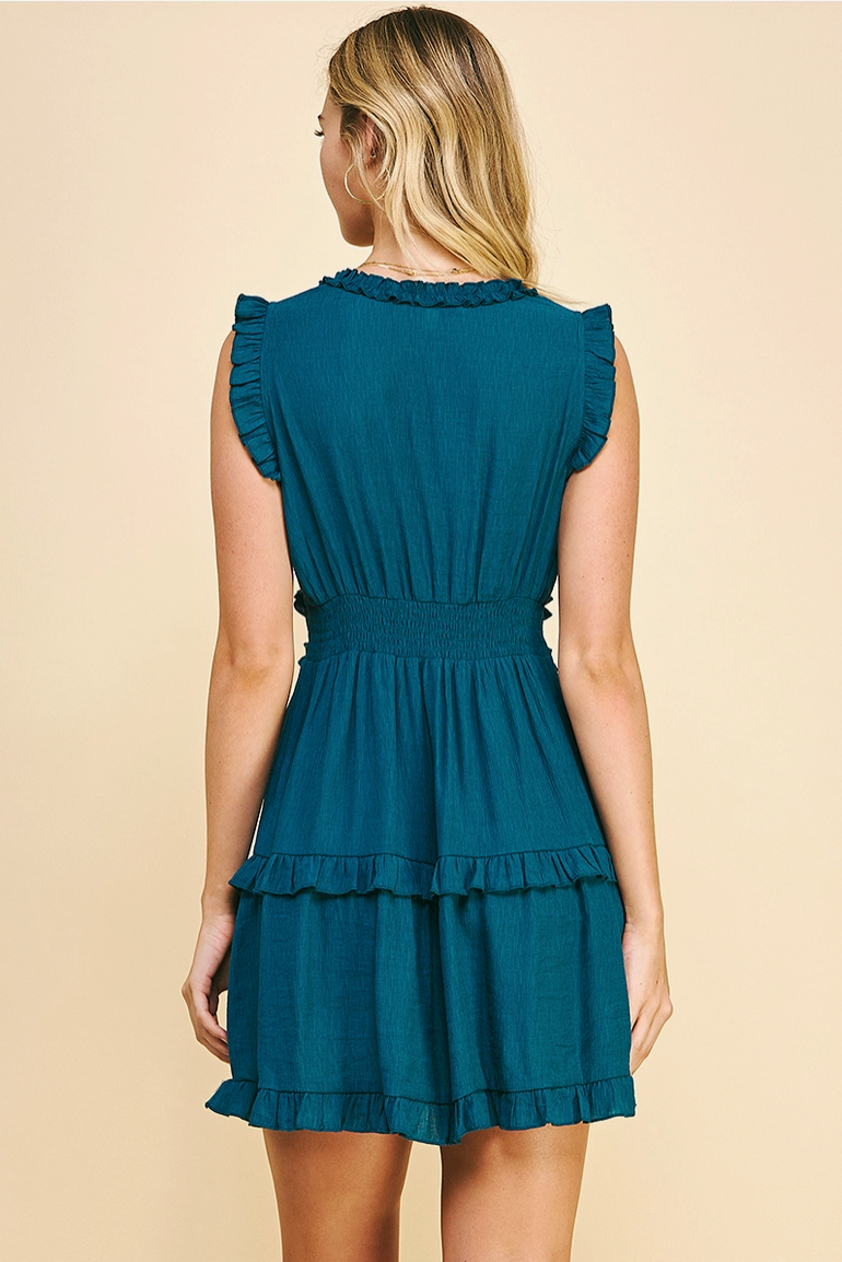 Teal Ruffle V Neck Dress from Southern Sunday