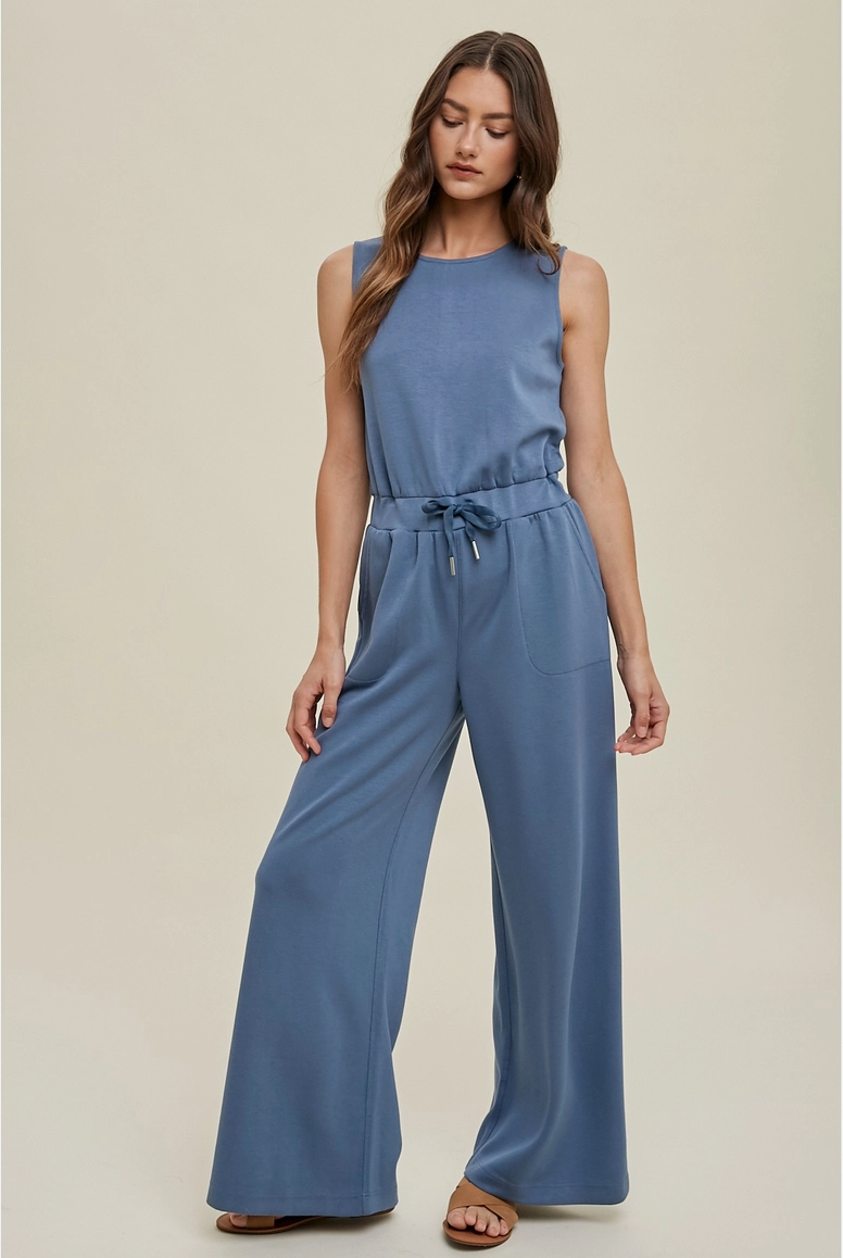 Slate Blue Drawstring Jumpsuit from Southern Sunday