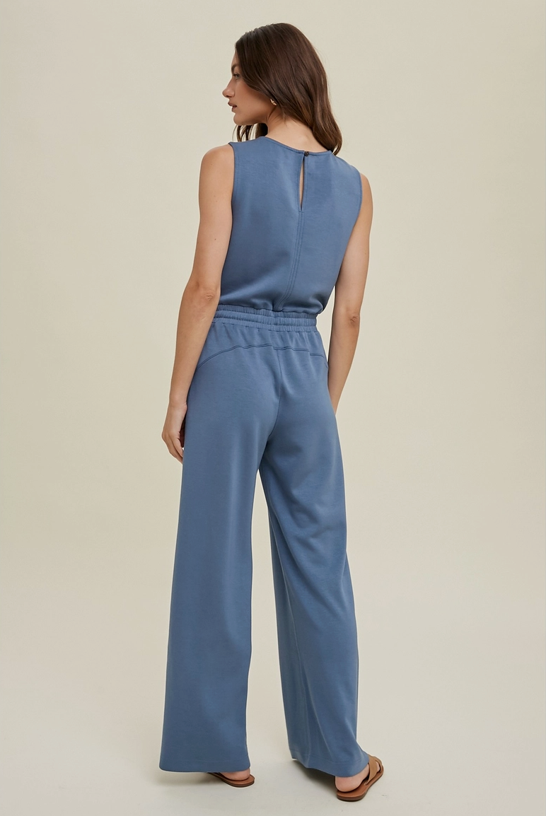 Slate Blue Drawstring Jumpsuit from Southern Sunday