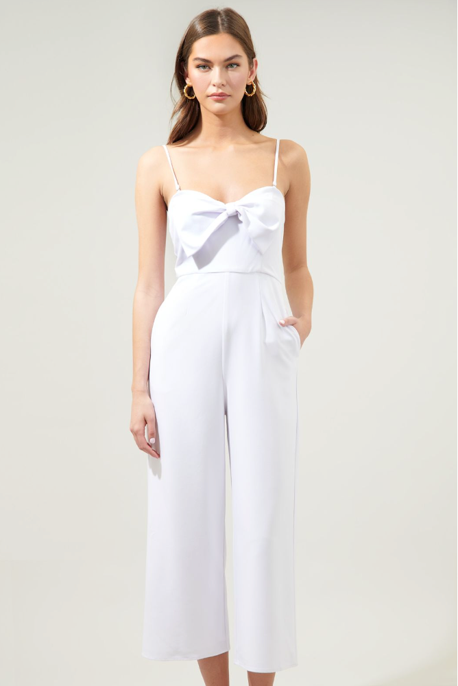 White Bow Tie Jumpsuit from Southern Sunday