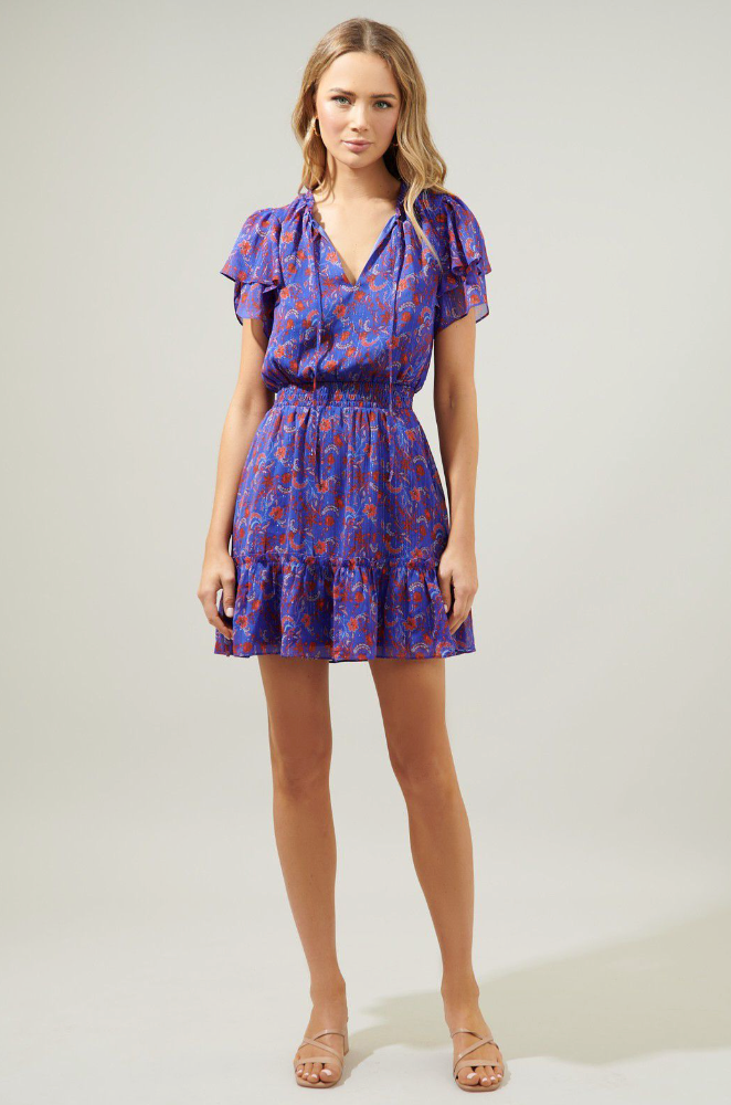 Cobalt & Red Ruffle Mini Dress from Southern Sunday