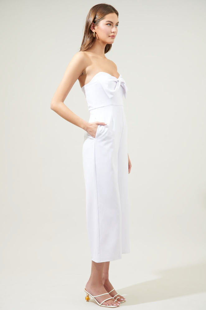 White Bow Tie Jumpsuit from Southern Sunday