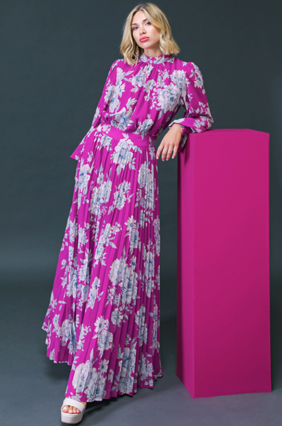 Orchid Floral Pleated Maxi Dress from Southern Sunday