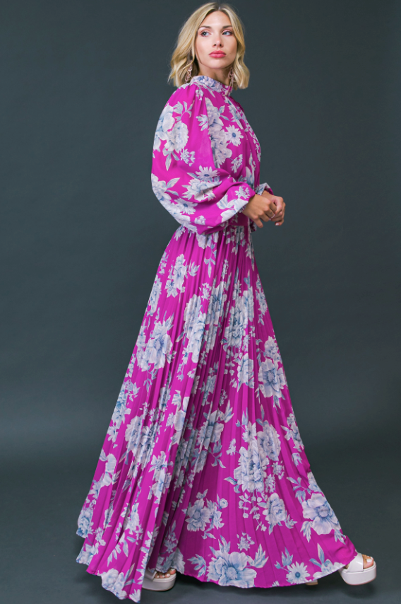 Orchid Floral Pleated Maxi Dress from Southern Sunday