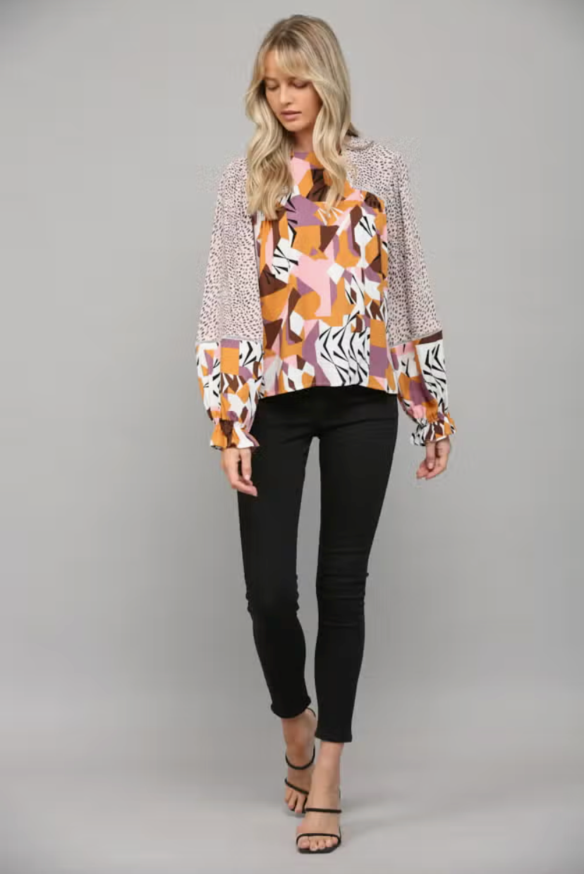 Mixed Print Peasant Top from Southern Sunday