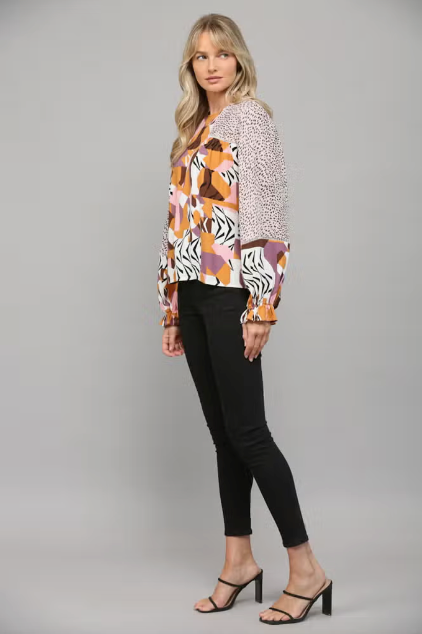 Mixed Print Peasant Top from Southern Sunday