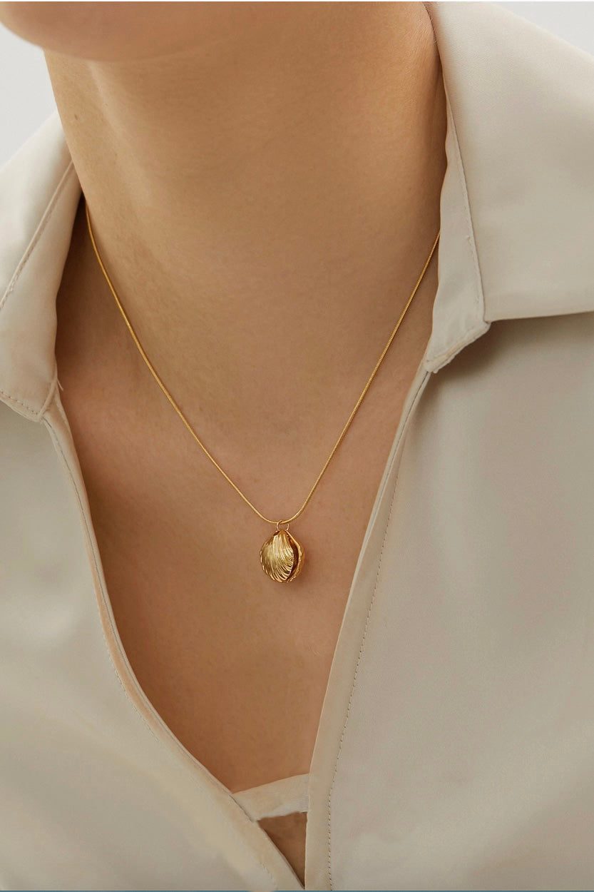 Gold Seashell Hidden Pearl Necklace from Southern Sunday