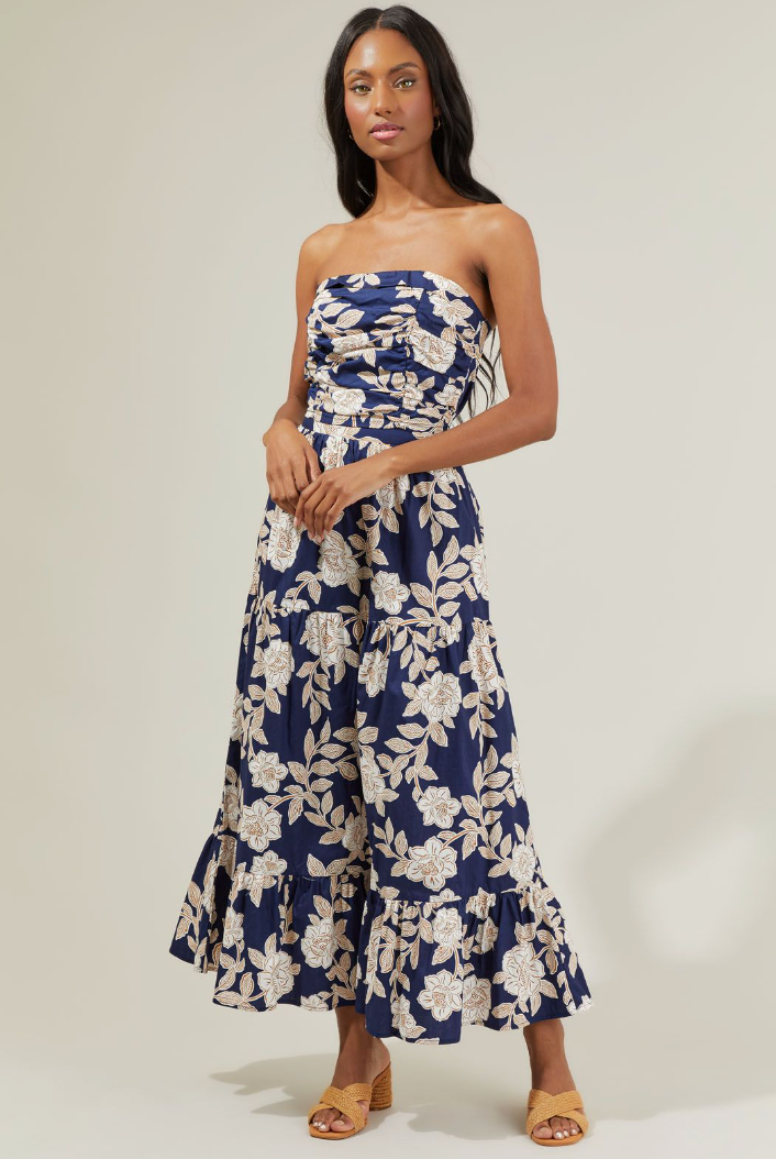 Navy Floral Pleated Tube Top from Southern Sunday