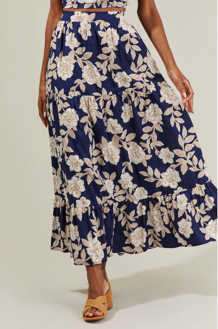 Navy Floral Tube Top and Skirt Set from Southern Sunday
