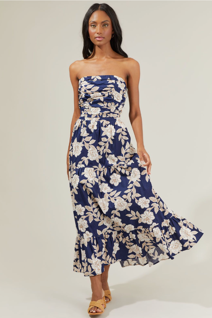 Navy Floral Ruffled Maxi Skirt from Southern Sunday