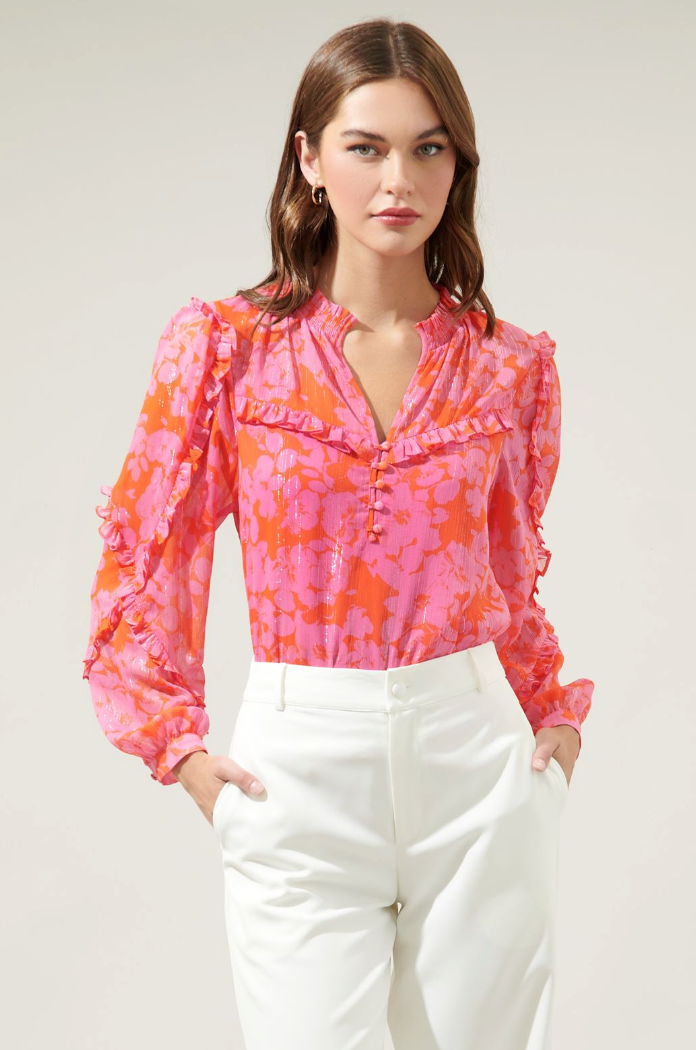 Pink & Orange Bloom Blouse from Southern Sunday