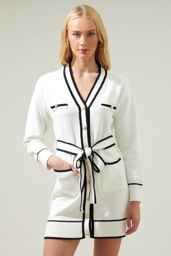 White & Black Jewel Button Cardigan from Southern Sunday