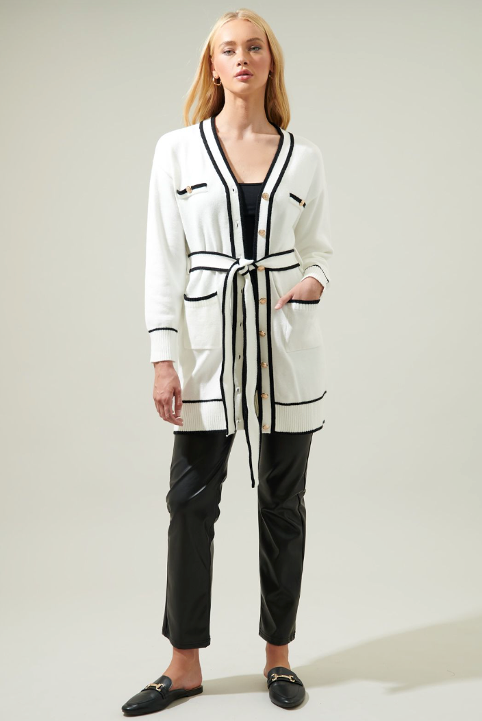 White & Black Jewel Button Cardigan from Southern Sunday
