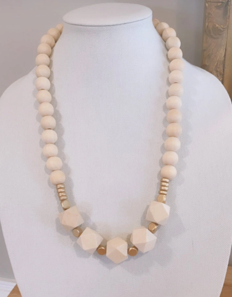 Neutral Geometric Wood Bead Statement Necklace from Southern Sunday