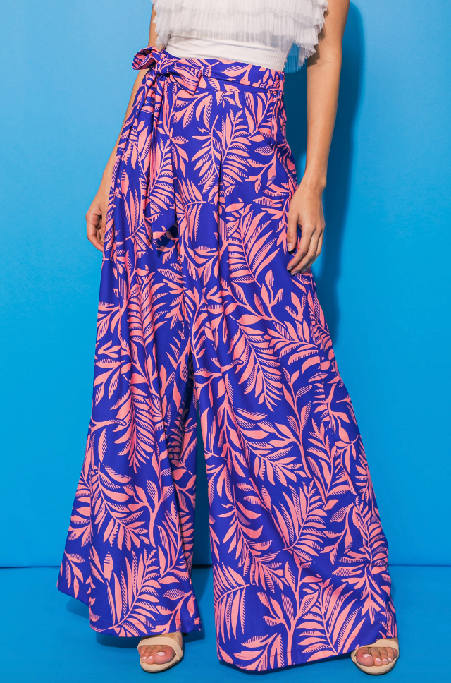 Royal and Coral Palm Print Pant from Southern Sunday