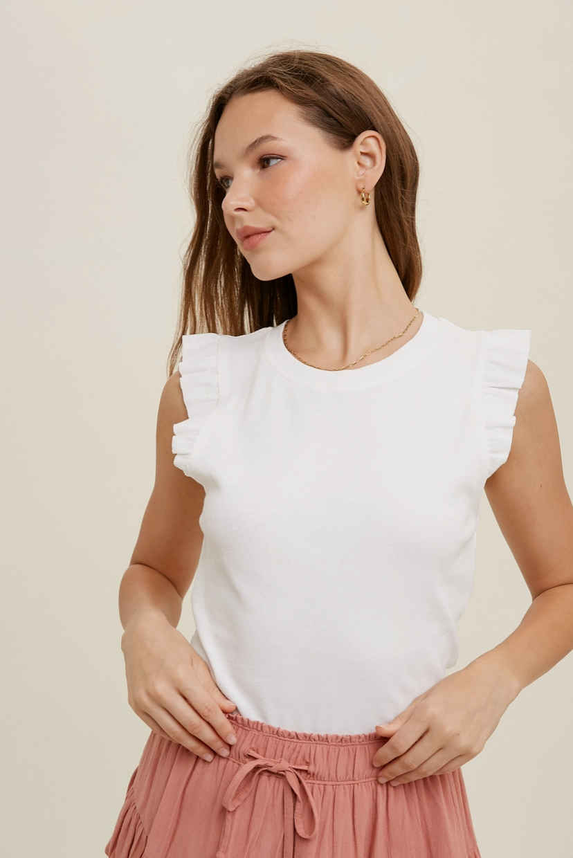 White Ruffle Sleeve Tee from Southern Sunday
