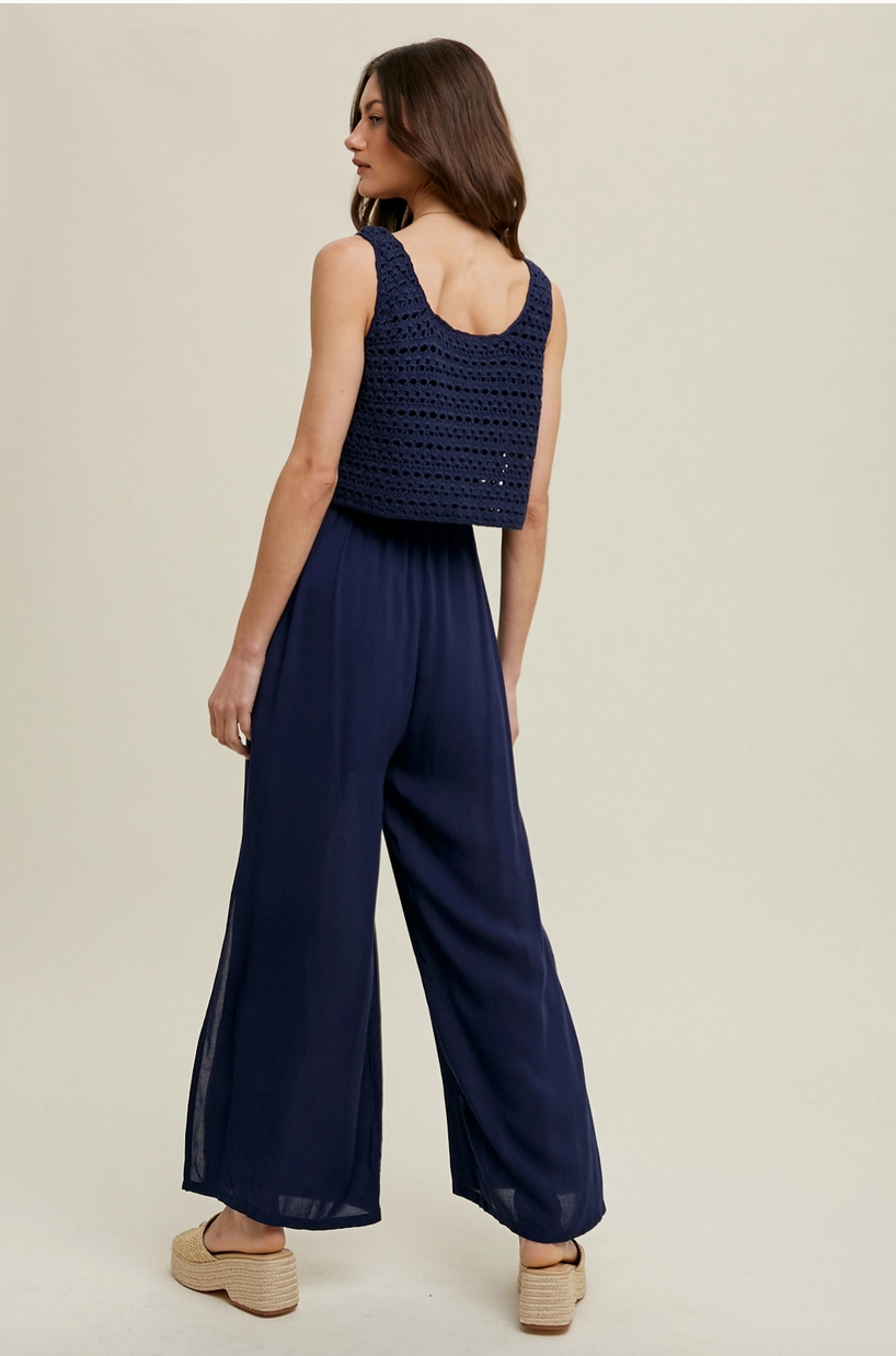 Navy Crochet Top Jumpsuit from Southern Sunday