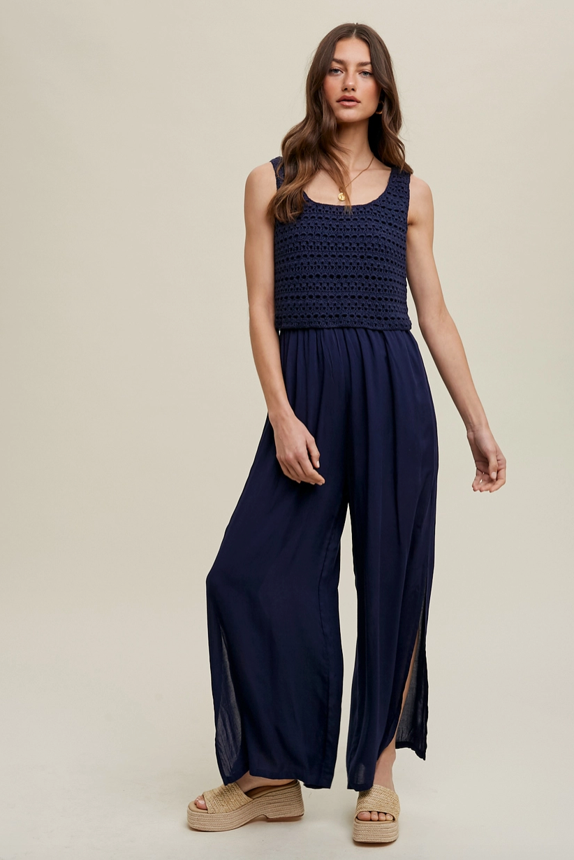 Navy Crochet Top Jumpsuit from Southern Sunday