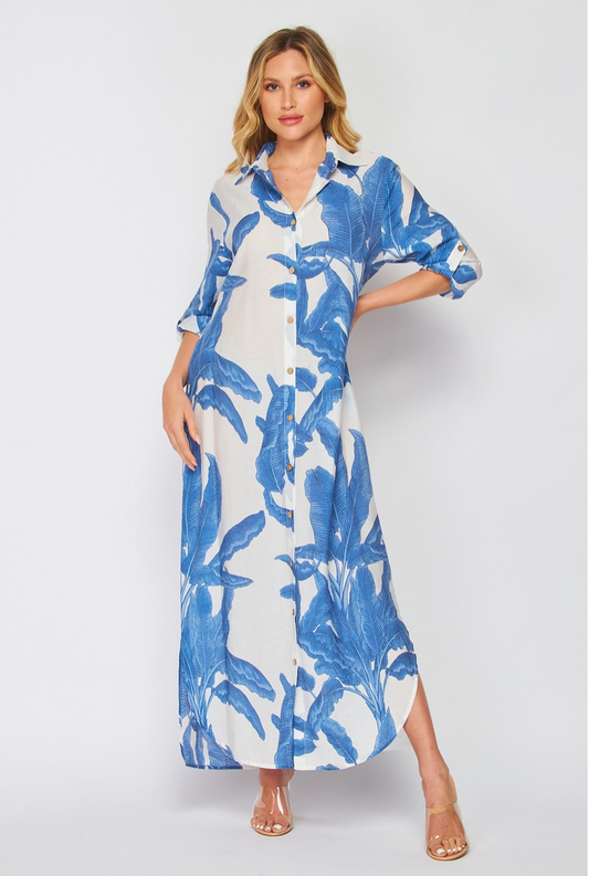 Blue Palm Print Maxi Dress from Southern Sunday