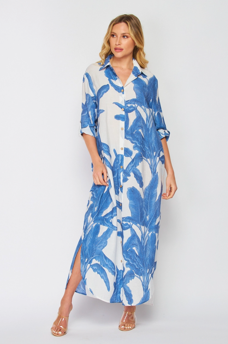 Blue Palm Print Maxi Dress from Southern Sunday