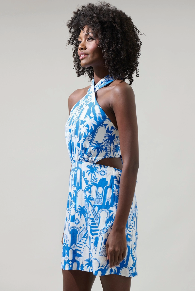 Nala Delta Halter Mini Dress White-Blue / XL by Sugarlips Nala Delta Halter Mini Dress White-Blue / XL by Sugarlips