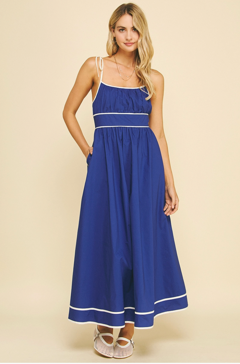 Cobalt Blue Contrast Strap Cotton Maxi Dress Large Cobalt Blue Contrast Strap Cotton Maxi Dress Large