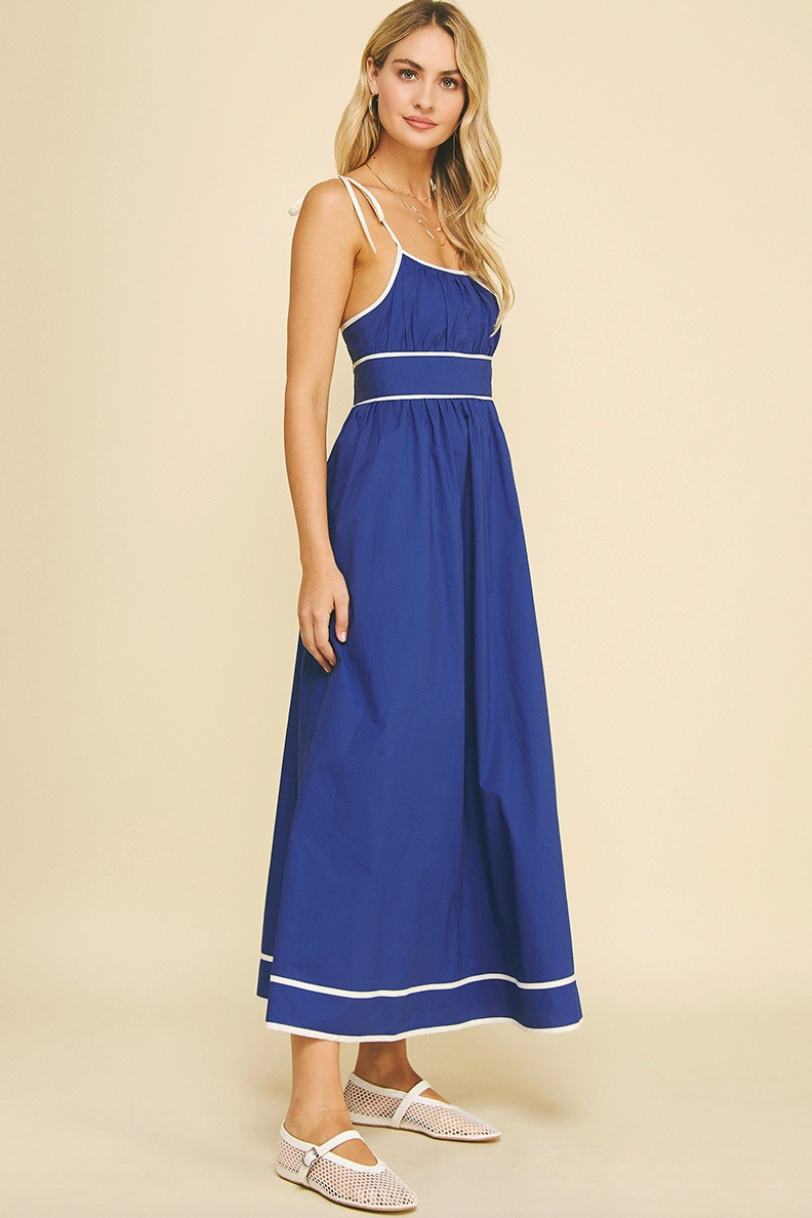 Cobalt Blue Contrast Strap Cotton Maxi Dress Medium Cobalt Blue Contrast Strap Cotton Maxi Dress Medium