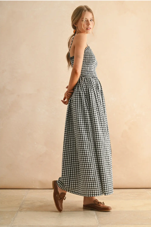 Black and White Gingham Midi Dress from Southern Sunday Boutique in Naples, FL