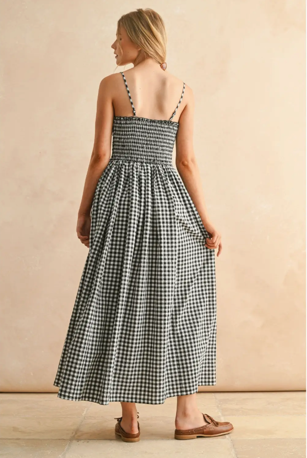 Black and White Gingham Midi Dress from Southern Sunday Boutique in Naples, FL