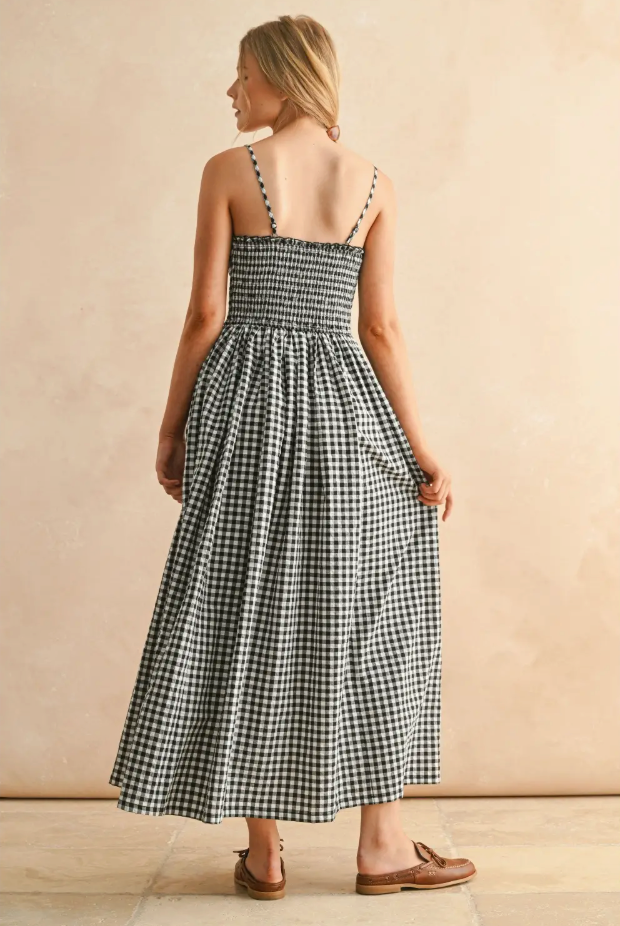 Black and White Gingham Midi Dress from Southern Sunday Boutique in Naples, FL