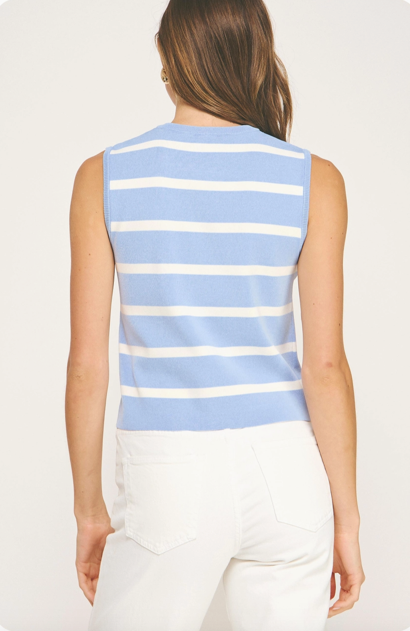 Periwinkle Blue Striped Vest Top from Southern Sunday Boutique in Naples, FL