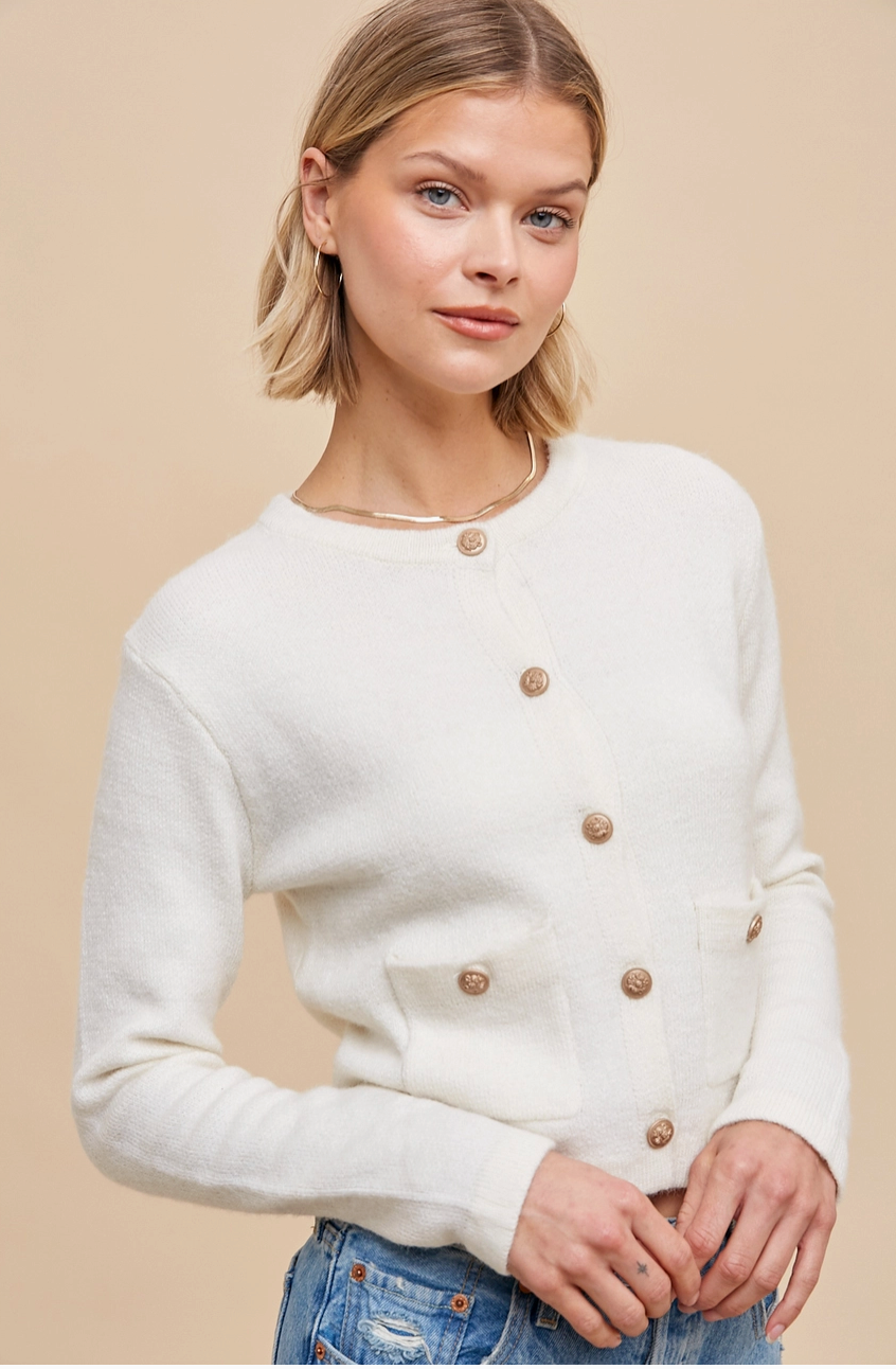 Ivory Round Neck Cardigan from Southern Sunday Boutique in Naples, FL