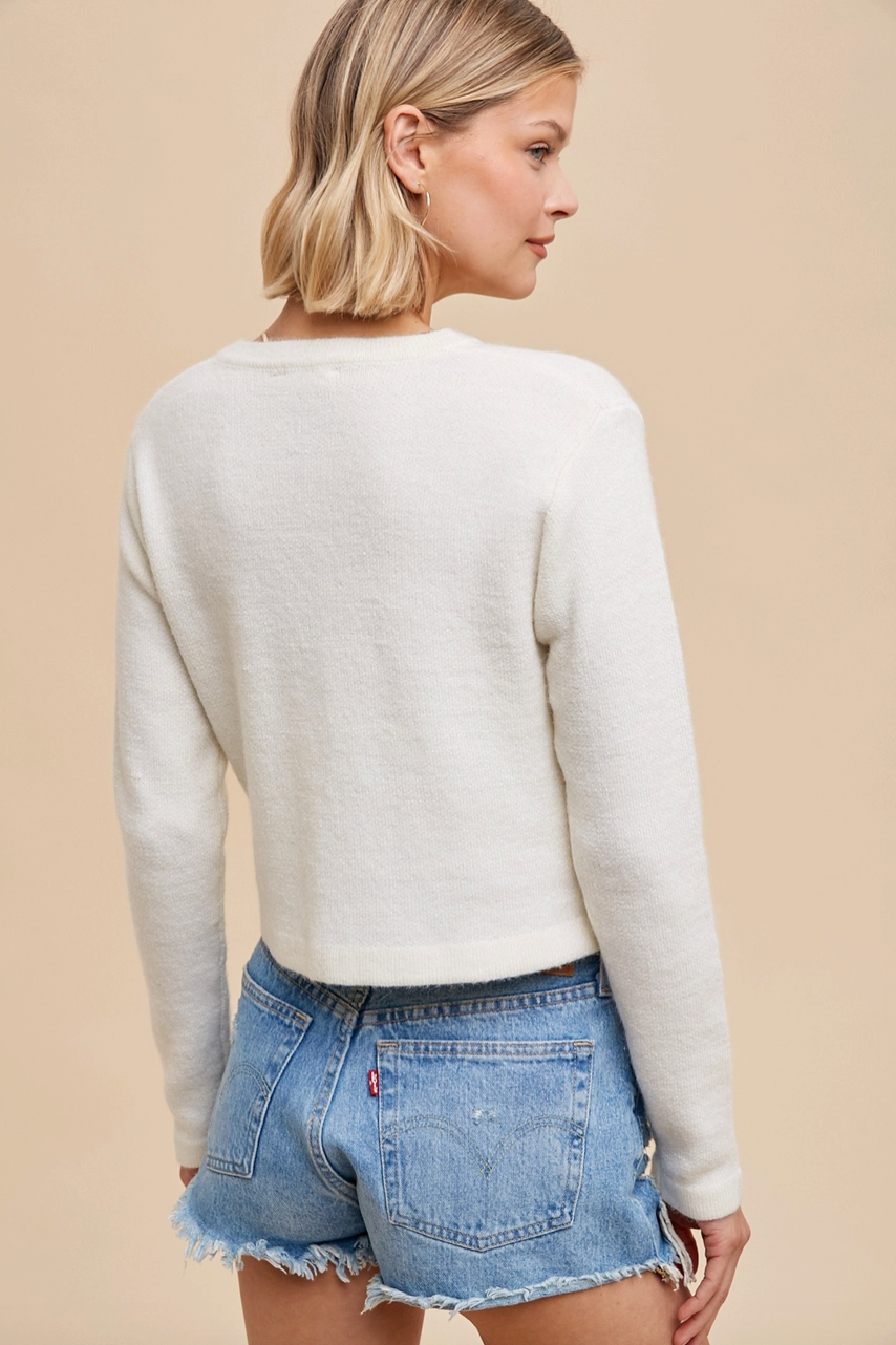 Ivory Round Neck Cardigan from Southern Sunday Boutique in Naples, FL