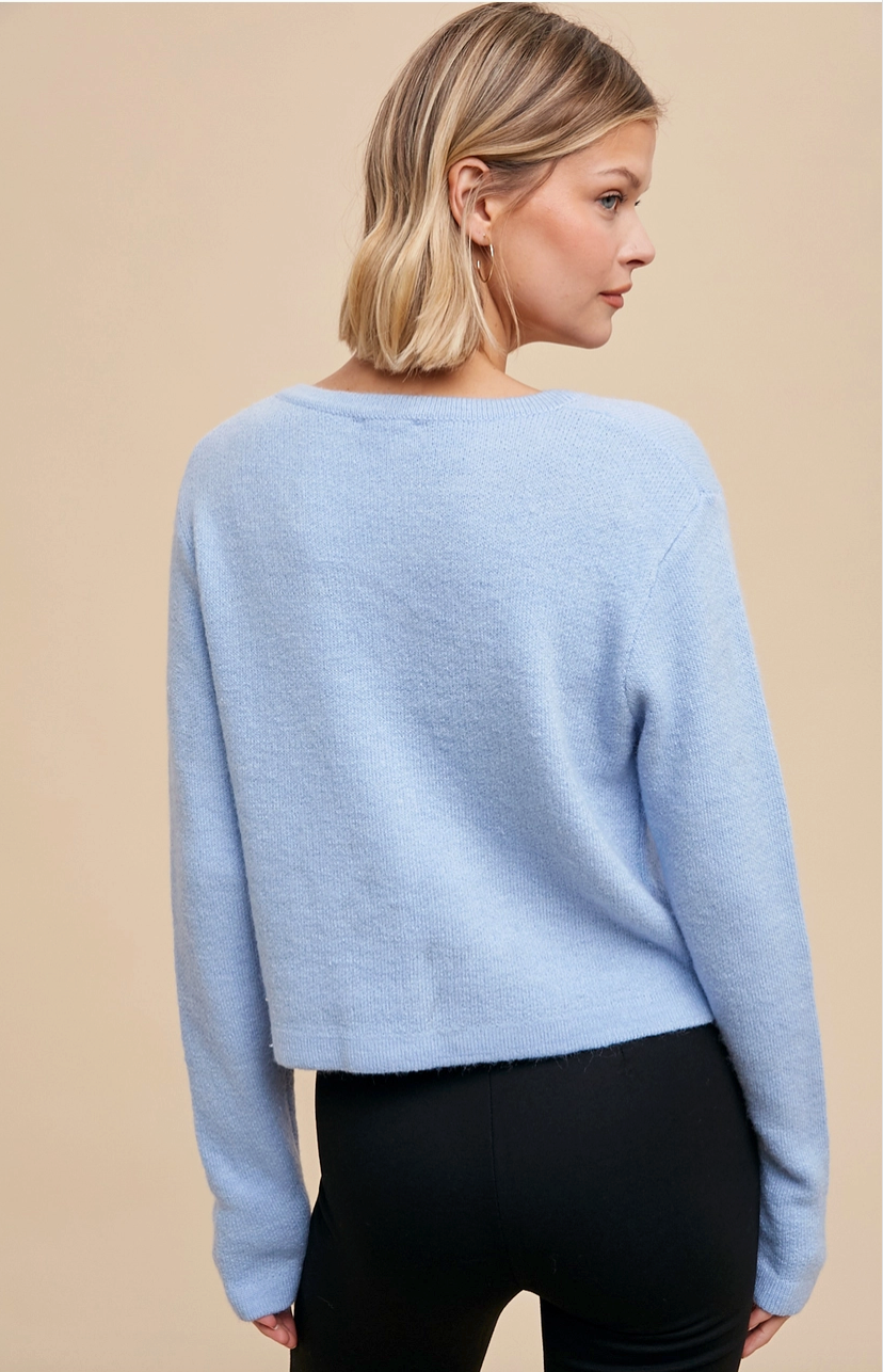 Powder Blue Round Neck Cardigan from Southern Sunday Boutique in Naples, FL