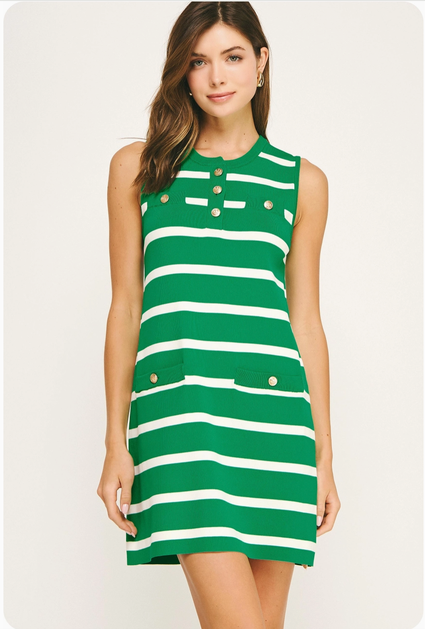 Emerald Striped Mini Dress from Southern Sunday Boutique in Naples, FL
