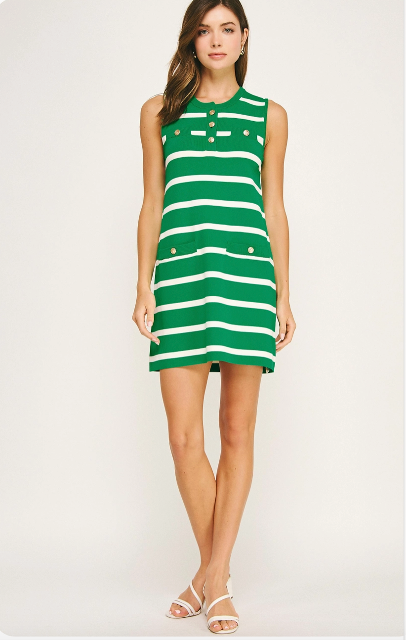 Emerald Striped Mini Dress from Southern Sunday Boutique in Naples, FL