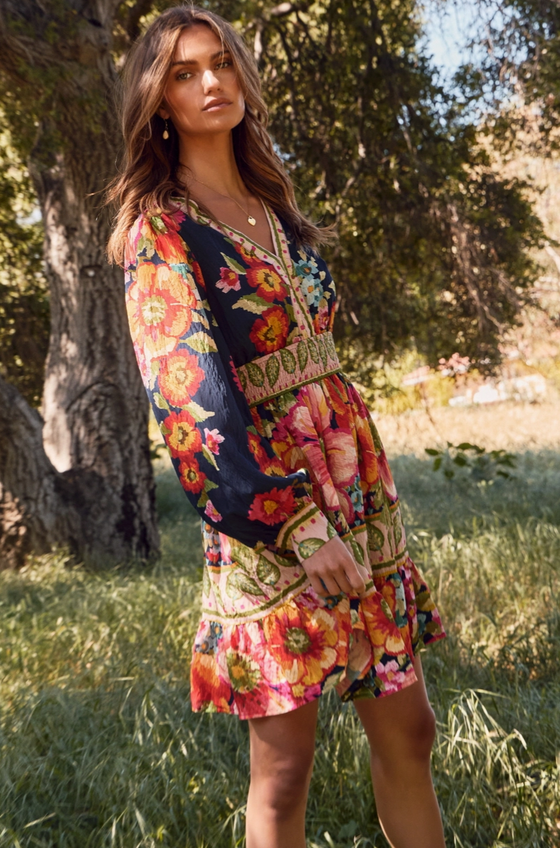 Navy Floral Long Sleeve Mini Dress from Southern Sunday Boutique in Naples, FL