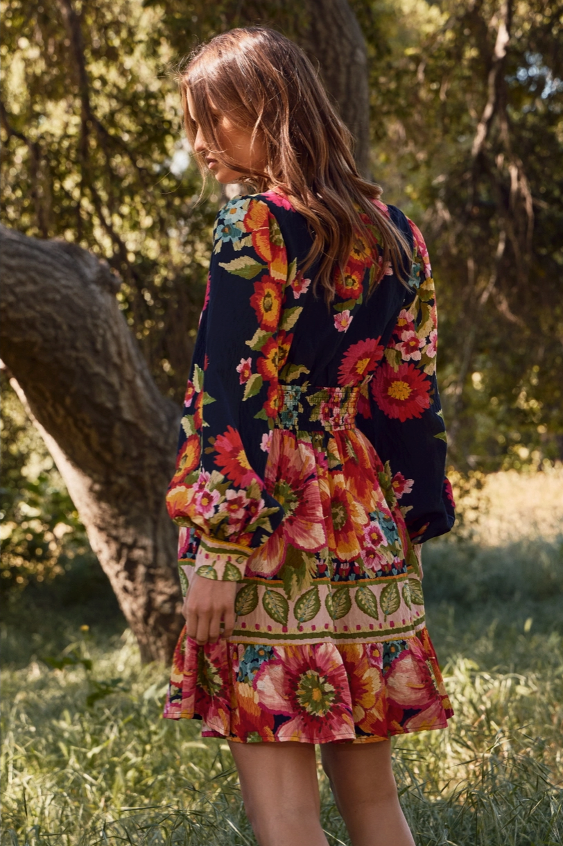Navy Floral Long Sleeve Mini Dress from Southern Sunday Boutique in Naples, FL