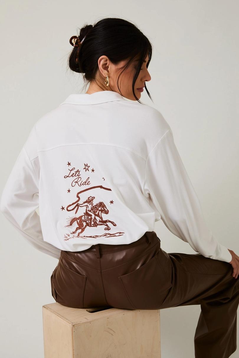 Cowgirl Jersey Button Up Blouse from Southern Sunday Boutique in Naples, FL