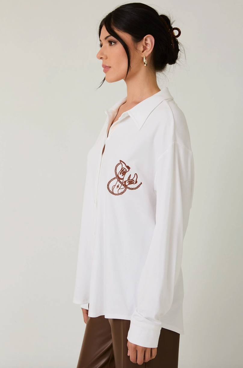 Cowgirl Jersey Button Up Blouse from Southern Sunday Boutique in Naples, FL