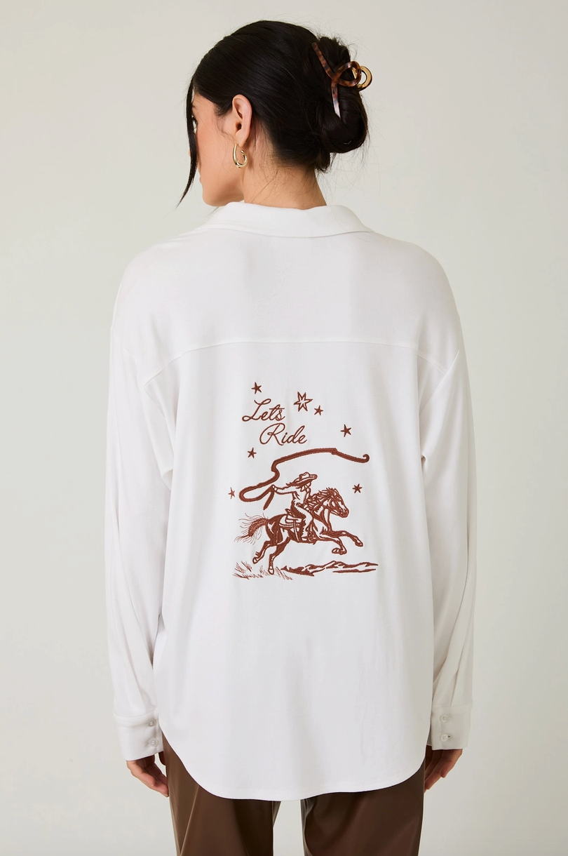 Cowgirl Jersey Button Up Blouse from Southern Sunday Boutique in Naples, FL