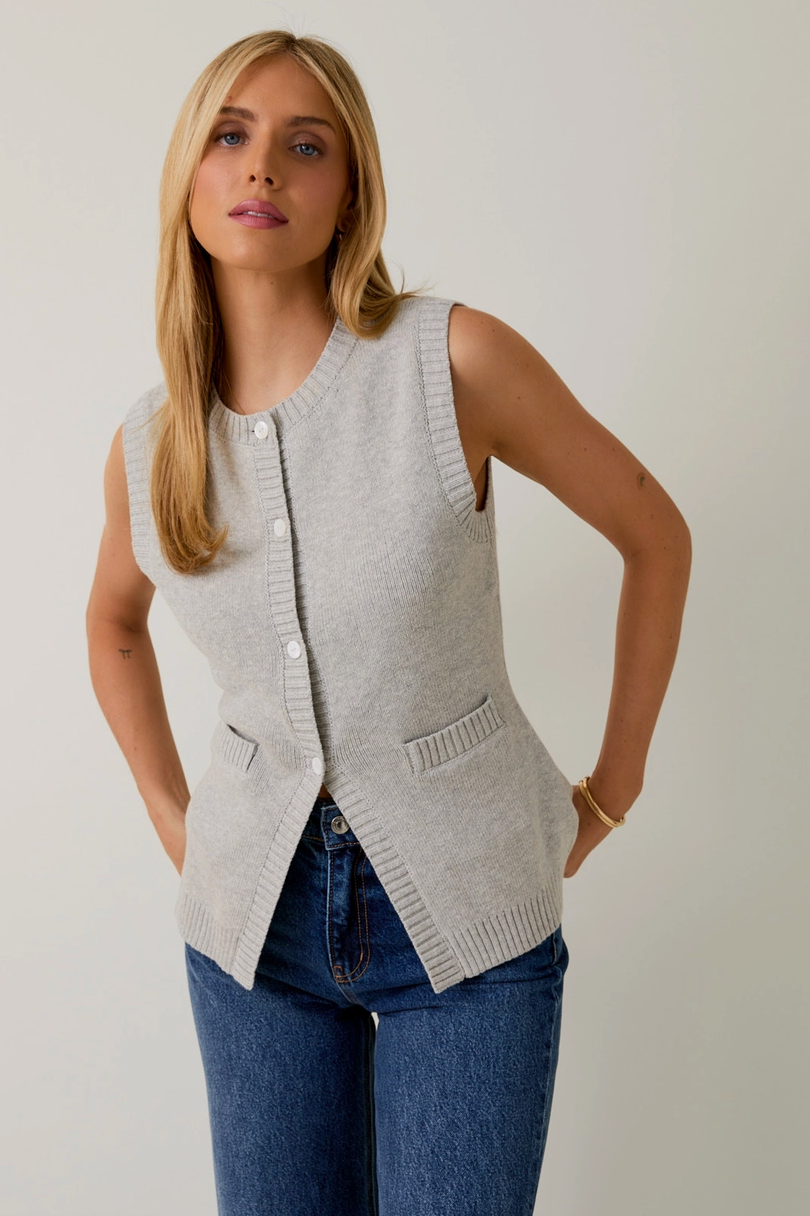 Gray Knit Button Down Vest from Southern Sunday Boutique in Naples, FL
