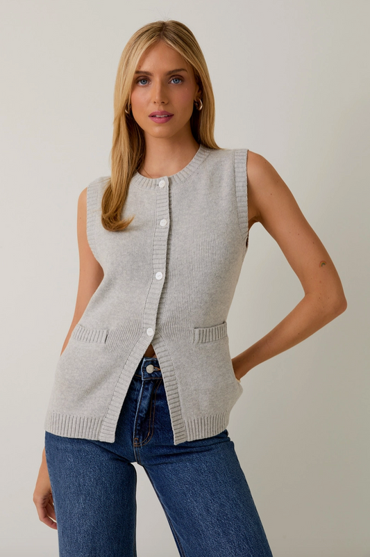 Gray Knit Button Down Vest from Southern Sunday Boutique in Naples, FL